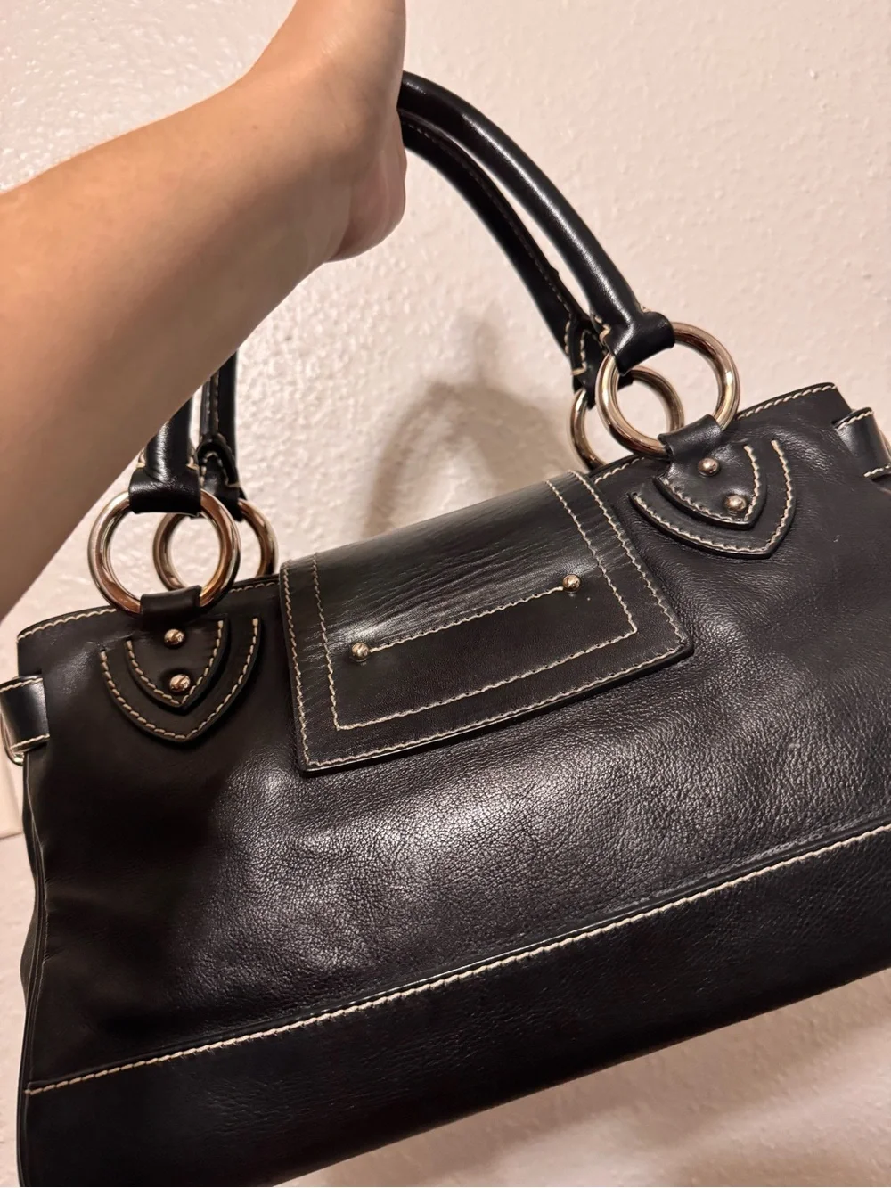 Marc Jacobs Daria Black Leather Top-Handle Satchel with silver Hardware